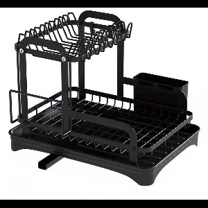 DoneMore® - Afdruiprek aanrecht - 2 niveaus - 360 graden draaibaar - met afvoerplank - keuken organizer - zwart - draagvermogen 30 kg