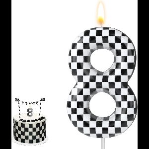 Feestelijke- verjaardagskaarsen- Happy Birthday- cijfer- cupcake decoraties- Racefeest- themafeest- benodigdheden - Toppers voor Feestcake - 8 stuks