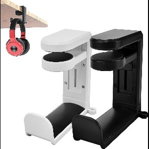 Stunq® 360° Draaibare Hoofdtelefoonhouder Set van 2 - Tafel en Bureau Houder in Wit/Zwart