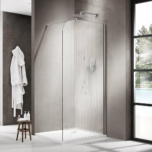 Fortifura Galeria Inloopdouche - 90x200cm - afgeronde glaswand - rechts - ribbel glas - wandarm - geborsteld RVS PVD