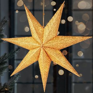 BRUBAKER 60 cm Kerstster voor Binnen - LED Adventsster Ophangen - Lichtster om op te Hangen voor Raamdecoratie en Kerstdecoratie - Verlichtbaar met Kerstbatterij - 3D Papieren Sterdecoratie - Goud