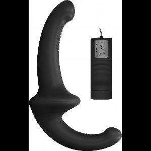 Ouch! Vibrerende Silicone Strapless Strapon Voorbinddildo - Zwart
