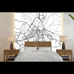 Behang - Fotobehang Kaart - Nijmegen - Zwart - Wit - Breedte 280 cm x hoogte 280 cm