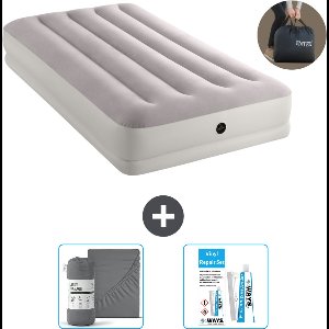 Intex Luchtbed - 1-Persoons - 99 x 191 x 30 cm - Grijs - Inclusief pomp - Hoeslaken en Reparatieset