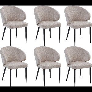 Colenis® - Ruby Eetkamerstoel - Set Van 6 - Beige - Chenille Stof - Design