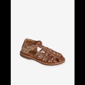 Leren gesloten kindersandalen kleutercollectie okergeel