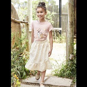 Meisjesrokje met ruches en ruitjes lichtgeel