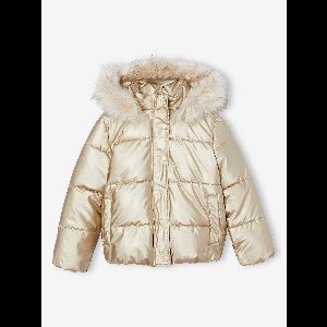 Donsjack met capuchon voor meisjes met fleece voering goud