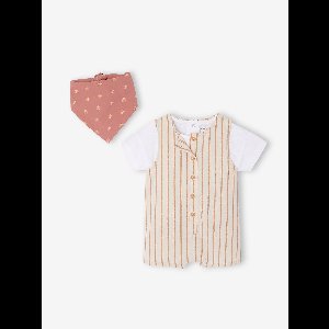Set bestaande uit T-shirt + bandana + gestreepte korte sweater voor baby ecru