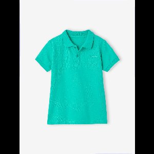 Poloshirt met korte mouwen voor jongens met borduurwerk op de borst smaragdgroen