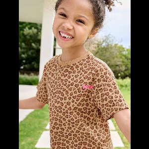 Bedrukt meisjesshirt met korte mouwen beige