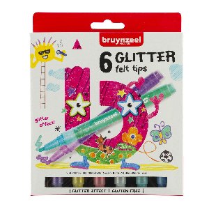 Bruynzeel Kids - glitter viltstiften - 6 stuks