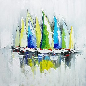 Gekleurde Zeilboten Olieverfschilderij Op Linnen 100x100 cm
