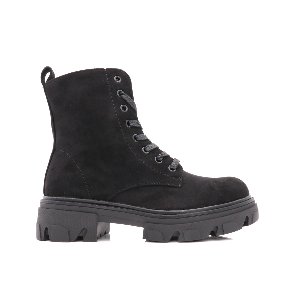 Suede Veterboots Met Chunky Zool, Zwart