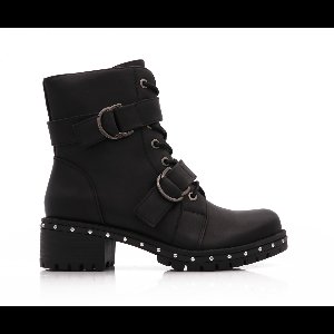 Zwarte Veterboots Met Gespen En Studs