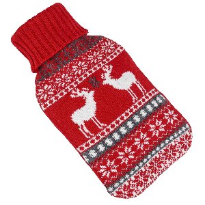 Warmwaterkruik - rood - met hoes - 2L - kerst print - kruik - bedkruik - kruikenzak