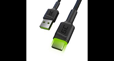 Oplaad kabel GC Ray USB - USB-C 200cm met ingebouwd groen LED licht, Fast Charging -Ultra Charge - QC 3.0