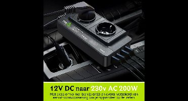 EcoLine - Auto Omvormer 12V Naar 220V/230V - 200W Autolader - stopcontact voor in de auto met 4x USB - splitter