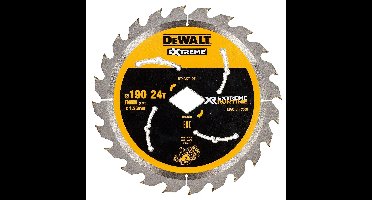 DeWALT Cirkelzaagblad voor Hout | Extreme Runtime | Ø 190mm Asgat Ruit 24T - DT40270-QZ