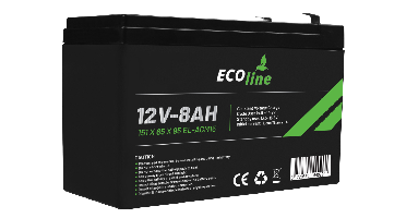 EcoLine - AGM 12V 8AH - 8000mAh VRLA Batterij - 151 x 65 x 95 - Deep Cycle Accu