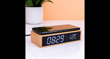 Bamboe wekker met draadloze oplader