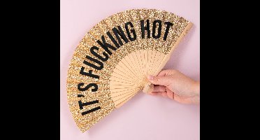 Houten waaier It's Fucking Hot - Gouden glitter
