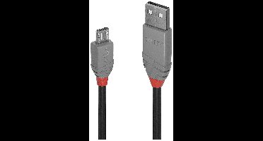 LINDY 36731 USB-kabel USB 2.0 USB-A stekker, USB-micro-B stekker 0.50 m Zwart, Grijs