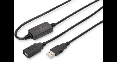 Digitus DA-73101 USB-kabel USB 2.0 USB-A bus, USB-A stekker 15.00 m Zwart Met USB, Met verlengkabel