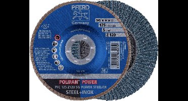 PFERD TOOLS 67789126 PFC 125 Z 120 SG POWER STEELOX Lamellenschijf Diameter 125 mm Boordiameter 22.23 mm Korrelgrootte (num) 120 RVS, Staal 10 stuk(s)