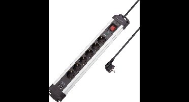 Sygonix SY-4755604 Overspanningsveilige stekkerdoos 6-voudig Zilver, Zwart 1 stuk(s)