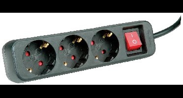 ROLINE 3-voudige stekkerdoos met schakelaar, zwart, 1,5 m