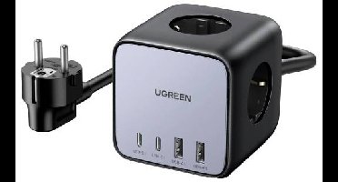 UGREEN DigiNest Cube USB-oplader 65 W Randaarde stopcontact, 2x USB-A, 2x USB-C USB PD 2.0, USB PD 3.0, PPS, QC 2.0, QC 3.0, QC 4+, Adaptive Fast Charge Grijs