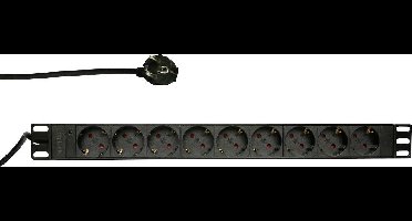 LogiLink PDU9C03 19 inch Stekkerdoos voor patchkast 1 HE Geaarde contactdoos Zwart