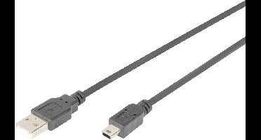 Digitus AK-300108-010-S USB-kabel USB 2.0 USB-A stekker, USB-mini-B stekker 1.00 m Zwart Met OTG-functie