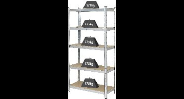 TOOLCRAFT TO-7863108 Stellingkast (extra stevig) 175 kg (b x h x d) 900 x 1800 x 400 mm Metaal, MDF Galvanisch veredeld Verzinkt, Zilver
