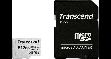 Transcend Premium 300S microSDXC-kaart 512 GB Class 10, UHS-I, UHS-Class 3, v30 Video Speed Class, A1 Application Performance Class Incl. SD-adapter