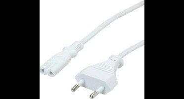 VALUE Euro stroomkabel met platte stekker naar C7, 2 polig, wit, 3 m