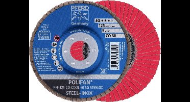 PFERD TOOLS 67660625 PFF 125 CO-COOL 60 SG STEELOX Lamellenschijf Diameter 125 mm Boordiameter 22.23 mm Korrelgrootte (num) 60 Aluminium legering, Legering op