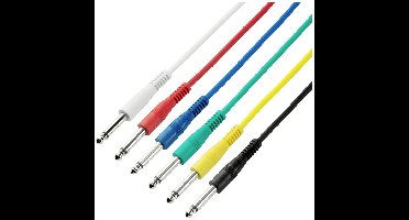 Adam Hall K3IPP0030SET Jackplug Audio Aansluitkabel [6x Jackplug male 6,3 mm (mono) - 6x Jackplug male 6,3 mm (mono)] 0.30 m Wit, Rood, Blauw, Groen, Geel,