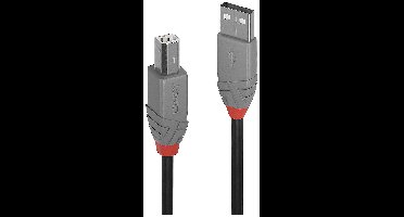LINDY 36671 USB-kabel USB 2.0 USB-A stekker, USB-B stekker 0.50 m Zwart, Grijs