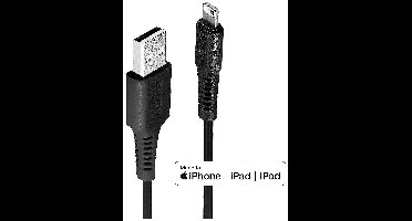 LINDY 31319 USB-kabel USB 2.0 USB-A bus, Apple Lightning stekker 0.50 m Zwart