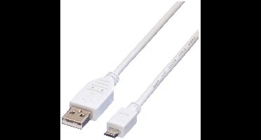 VALUE USB 2.0 Kabel, USB A Male - Micro USB B Male, wit, 3 m