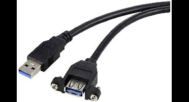 Renkforce RF-5720388 USB-kabel USB 3.0 USB-A stekker, USB-A bus 1.00 m Zwart Voor inbouw, Schroefbaar