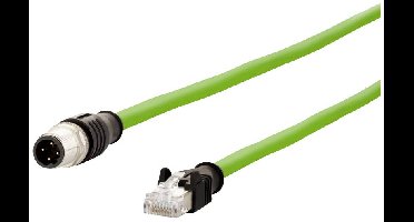 Metz Connect 142M4D15010 M12 Netwerkkabel, patchkabel CAT 5e S/UTP 1.00 m Groen PUR-mantel, Zuurbestendig, Ozonbestendig, UV-bestendig, Geschikt voor