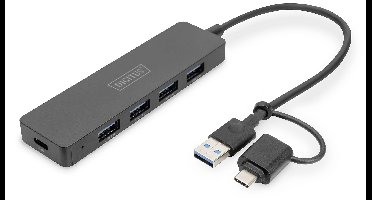 Digitus DA-70235 DA-70235 USB-hub 4 poorten USB-A USB 3.0 5 GBit/s Met USB-C stekker Zwart