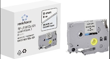 Labeltape Renkforce RF-LT-BTZe121 Compatibel vervangt Brother TZe-121 9 mm Tapekleur: Transparant Tekstkleur: Zwart 8 m