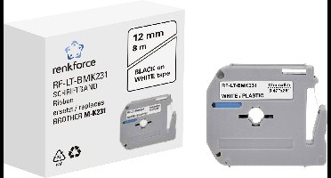 Labeltape Renkforce RF-LT-BMK231 Compatibel vervangt Brother M-K231 Kunststof 12 mm Tapekleur: Wit Tekstkleur: Zwart 8 m