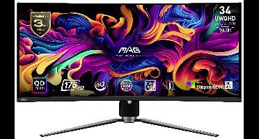 MSI MAG 341CQPDE QD-OLED Gaming monitor Energielabel G (A - G) 86.9 cm (34.2 inch) 3440 x 1440 Pixel 16:9 0.03 ms HDMI, DisplayPort, Hoofdtelefoonaansluiting,