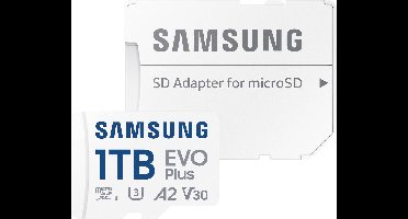 Samsung microSD Card EVO Plus microSD-kaart Retail 1 TB A2 Application Performance Class, v30 Video Speed Class, UHS-Class 3, Class 10 Waterdicht, Incl.