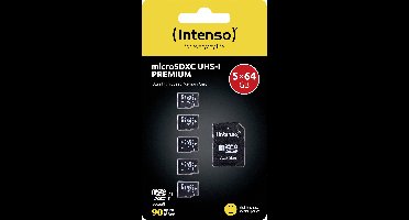 Intenso Premium 5er Pack (5 x 64 GB) microSDXC-kaart 64 GB Class 10 UHS-I Incl. SD-adapter